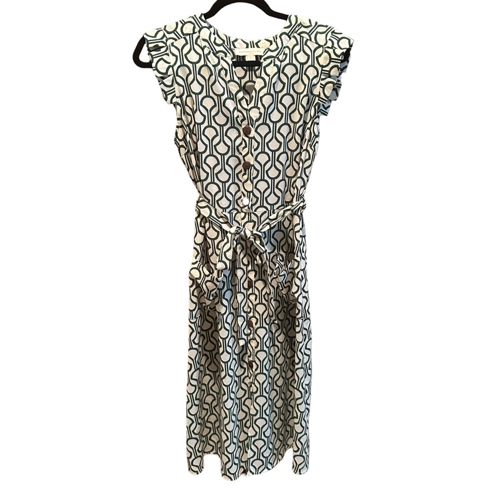 Monteau Green and White Patterned Dress Sz Medium